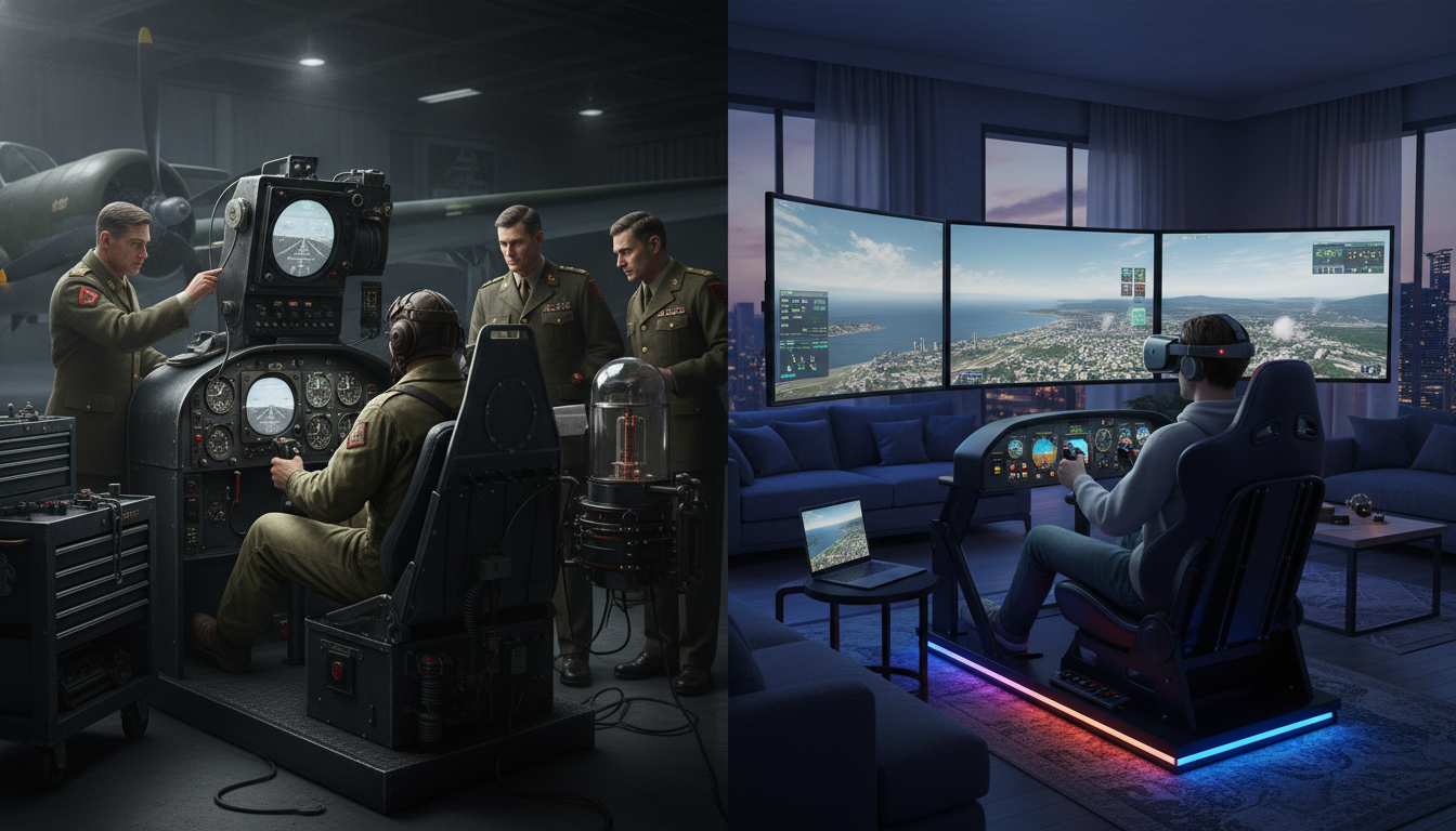 découvrez l'évolution des simulateurs de vol, passant des outils d'entraînement militaire sophistiqués aux expériences de loisirs accessibles et immersives pour les passionnés d'aviation.