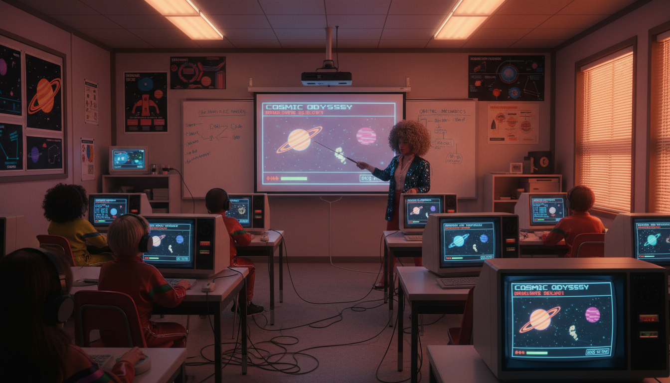 découvrez comment les simulations spatiales des années 80 ont été utilisées comme outils éducatifs pour enseigner l'astronomie, la physique et la technologie, en stimulant l'apprentissage interactif et la compréhension des concepts spatiaux.