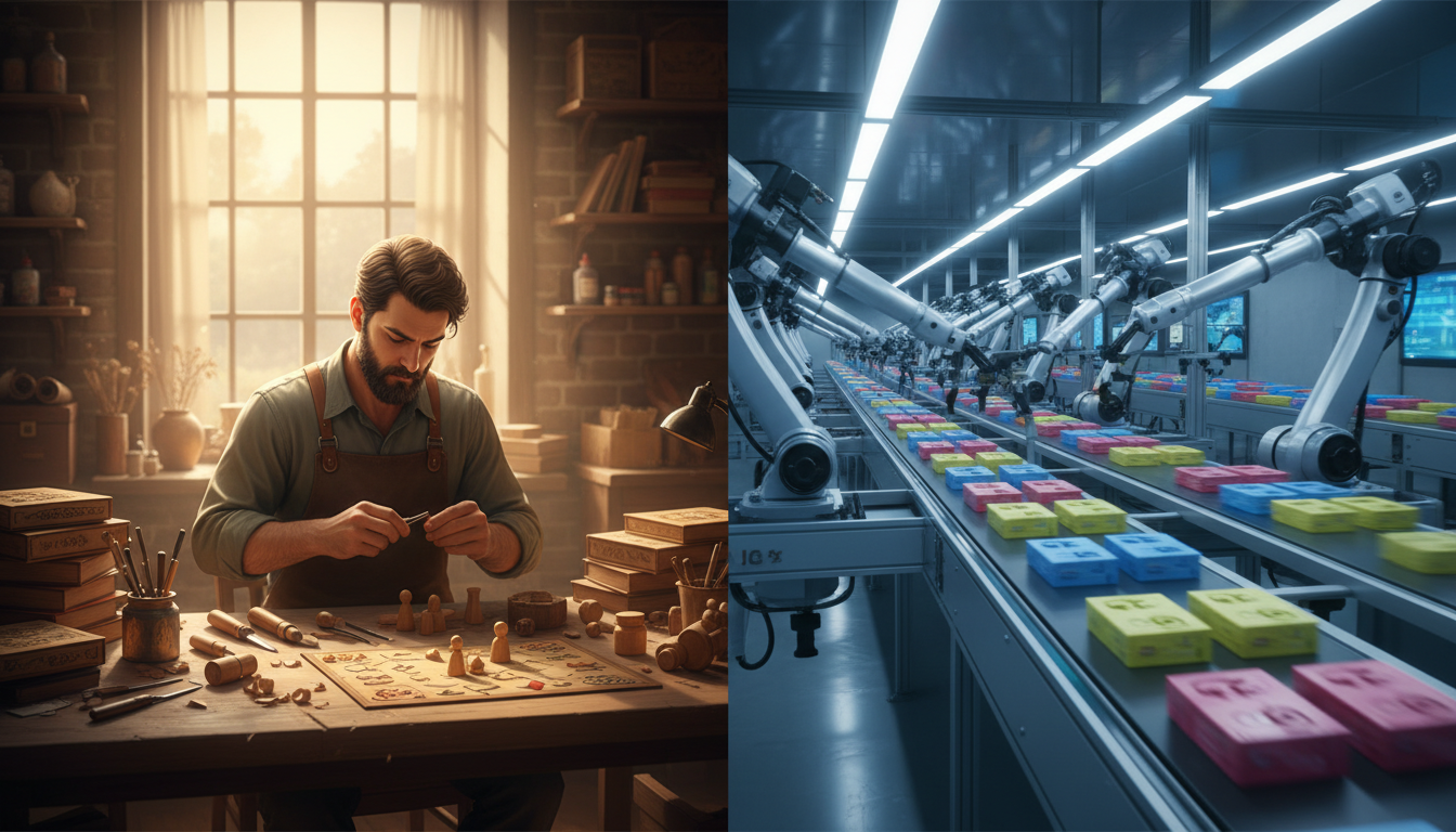 découvrez l'évolution des jeux de société, de la fabrication artisanale à la production de masse, et explorez leur histoire fascinante à travers le temps.