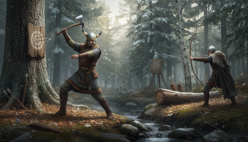 découvrez les jeux d'adresse traditionnels des vikings, utilisés à la fois pour s'entraîner au combat et pour se divertir, et plongez dans leur culture guerrière fascinante.