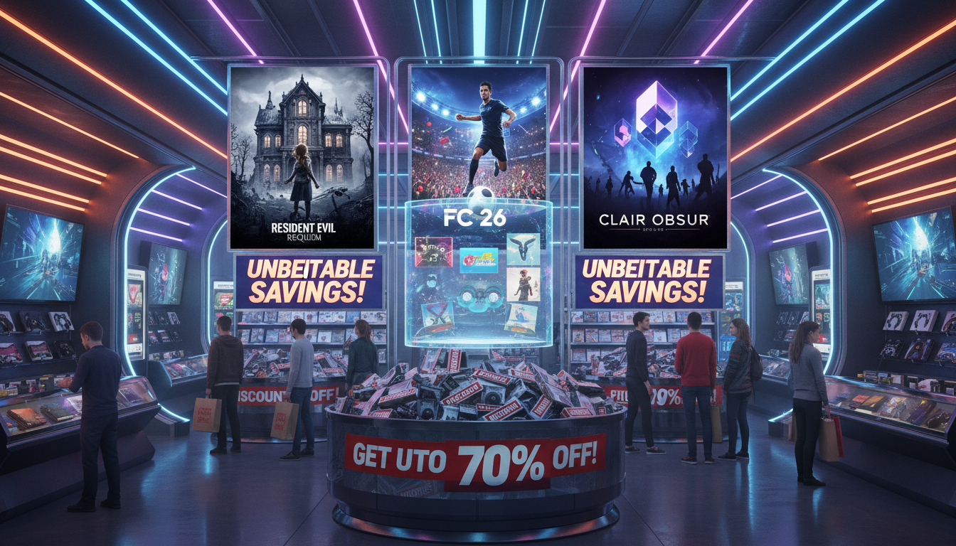 découvrez les soldes exceptionnelles sur resident evil requiem, fc 26, clair obscur et bien plus. profitez des meilleures offres jeux vidéo avec le code promo cdiscount et faites des économies dès maintenant !