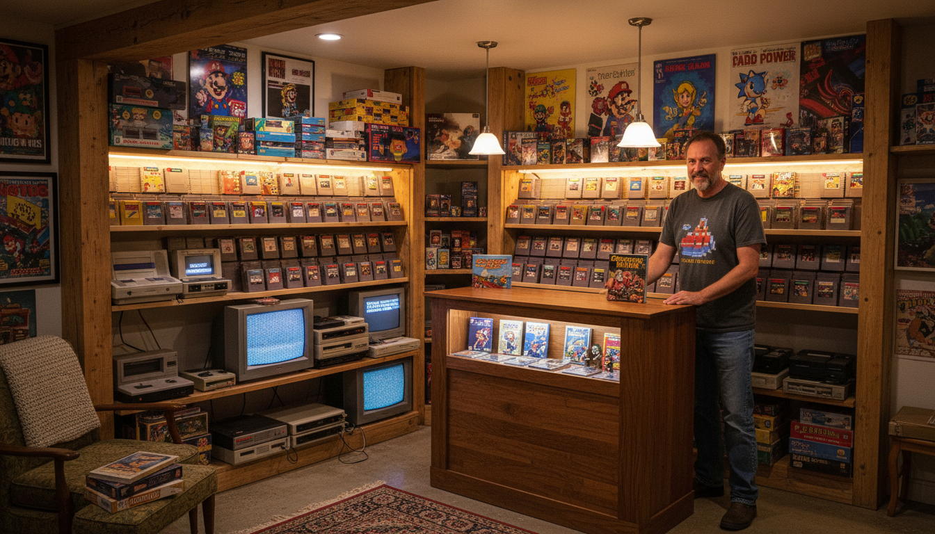 découvrez comment un passionné de jeux vidéo transforme sa cave en un magasin rétro, rendant hommage aux boutiques physiques d'autrefois.