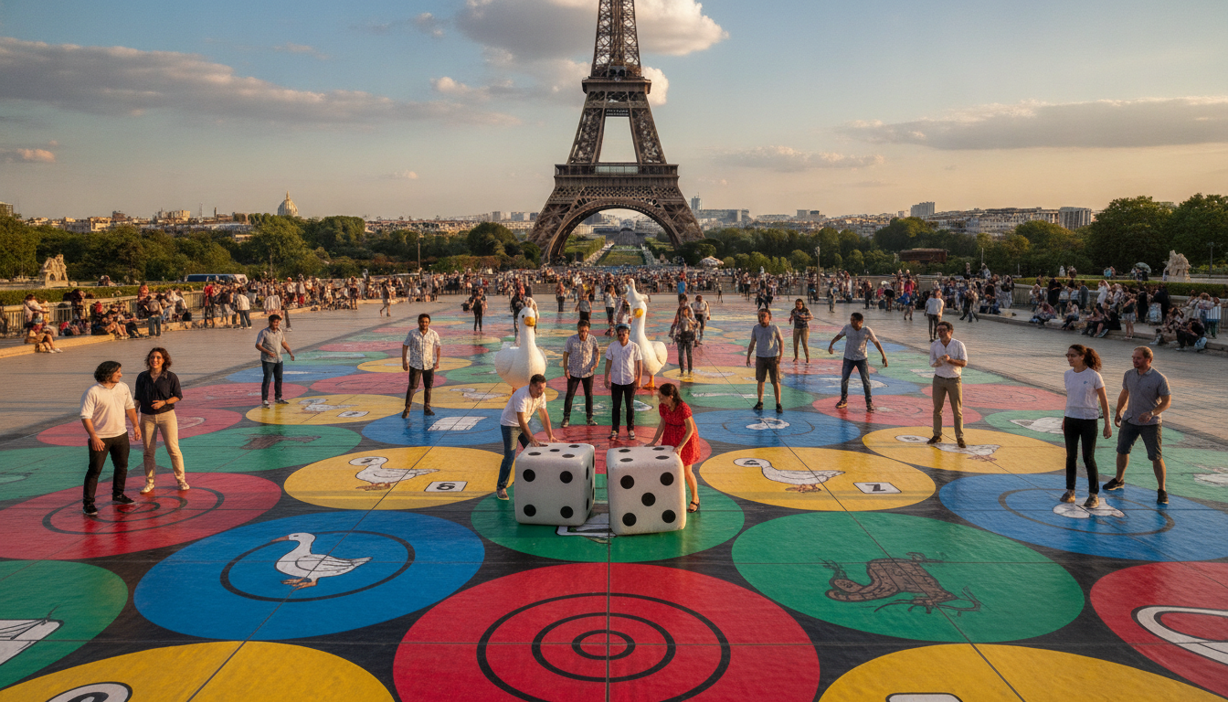 participez au jeu de l’oie géant installé au trocadéro, au pied de la tour eiffel. découvrez cet événement insolite qui captive tous les regards et plongez dans une expérience ludique unique en plein cœur de paris.
