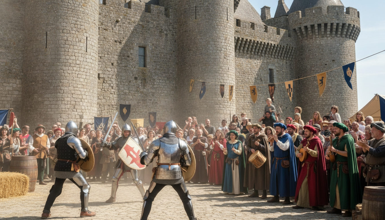 découvrez en vidéo le château de sarthe qui prend vie avec un spectacle captivant de chevaliers et troubadours, une immersion médiévale unique à ne pas manquer.